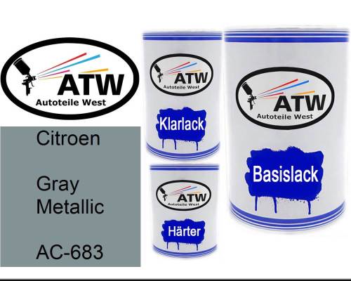 Citroen, Gray Metallic, AC-683: 500ml Lackdose + 500ml Klarlack + 250ml Härter - Set, von ATW Autoteile West.